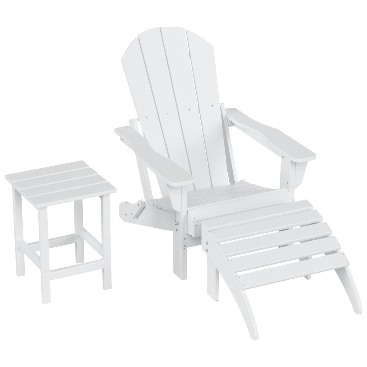 Chaise Adirondack pliable Polytrends Laguna en PEHD, toutes saisons, avec pouf et table d'appoint (ensemble 3 pièces)