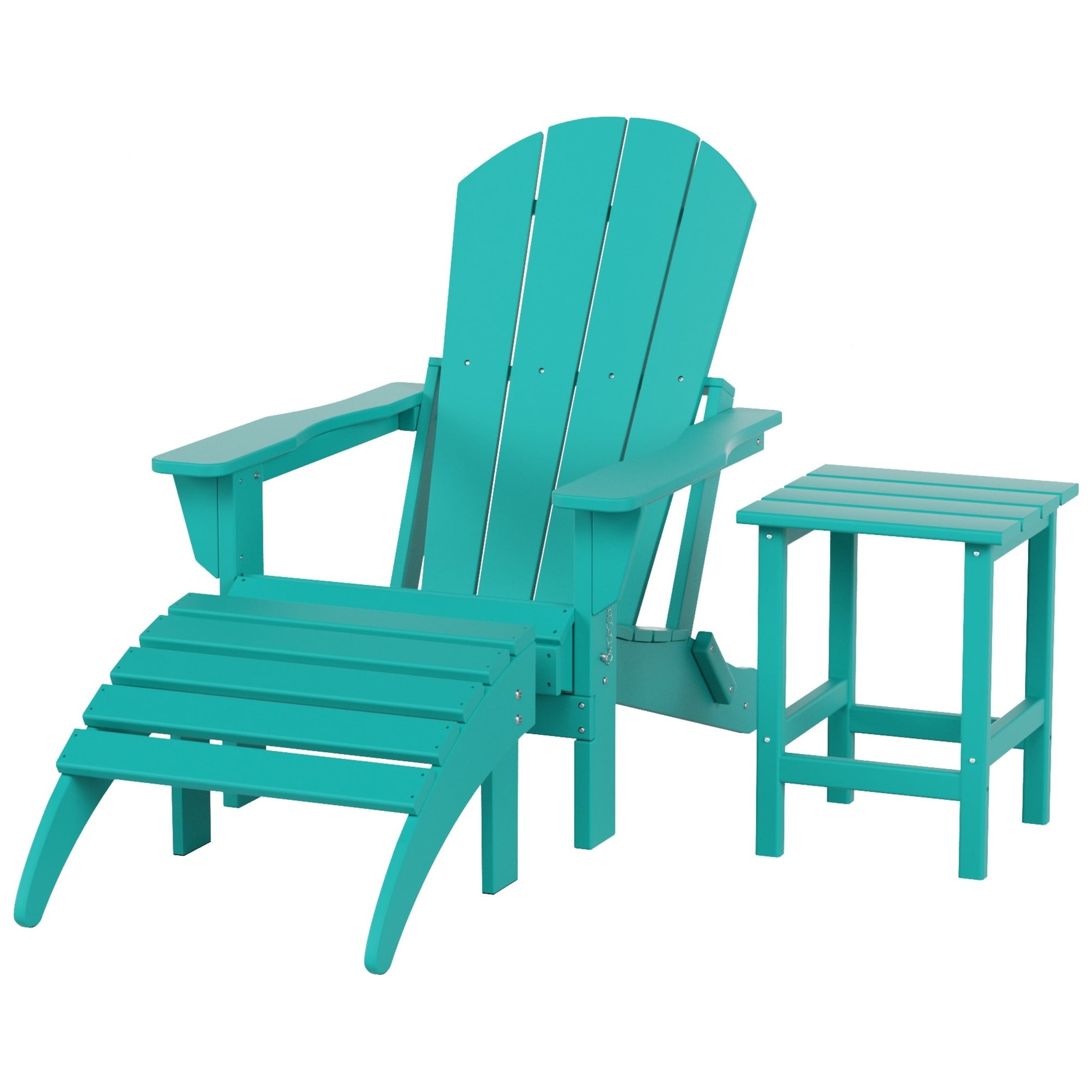 Chaise Adirondack pliable Polytrends Laguna en PEHD, toutes saisons, avec pouf et table d'appoint (ensemble 3 pièces)
