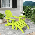 Chaise Adirondack pliable Polytrends Laguna en PEHD, toutes saisons, avec pouf et table d'appoint (ensemble 3 pièces)