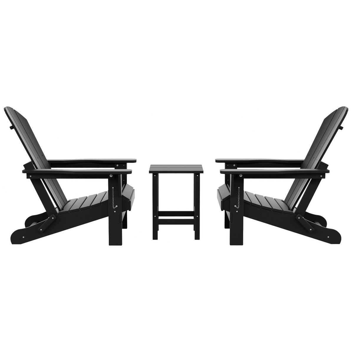 Chaises Adirondack pliables Polytrends Laguna en PEHD, toutes saisons, avec table d'appoint (ensemble de 3 pièces)