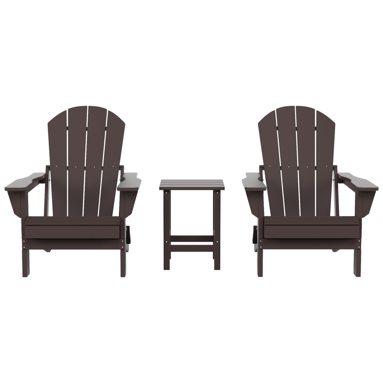 Chaises Adirondack pliables Polytrends Laguna en PEHD, toutes saisons, avec table d'appoint (ensemble de 3 pièces)