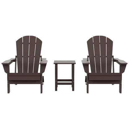 Chaises Adirondack pliables Polytrends Laguna en PEHD, toutes saisons, avec table d'appoint (ensemble de 3 pièces)