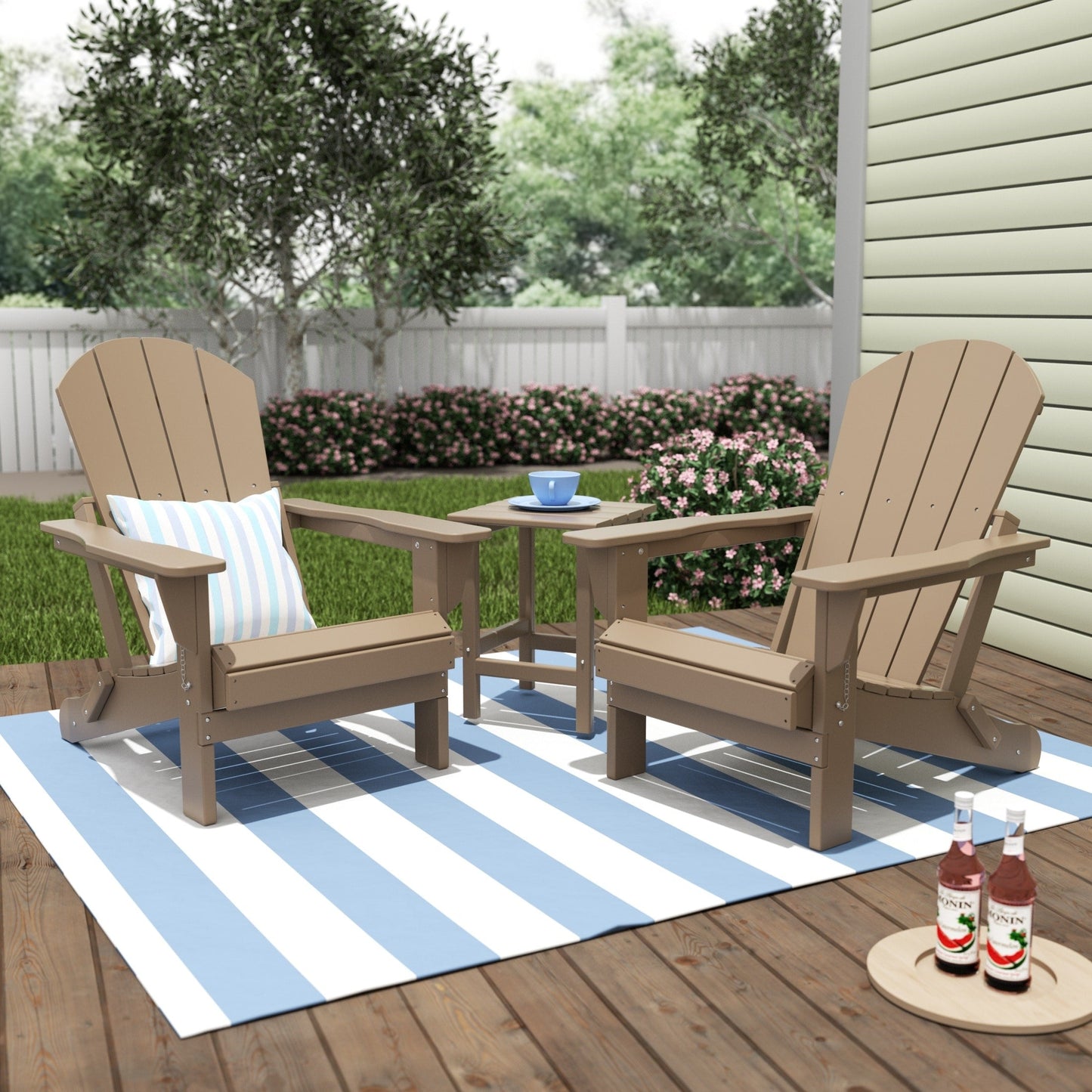 Chaises Adirondack pliables Polytrends Laguna en PEHD, toutes saisons, avec table d'appoint (ensemble de 3 pièces)