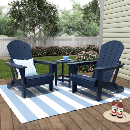 Chaises Adirondack pliables Polytrends Laguna en PEHD, toutes saisons, avec table d'appoint (ensemble de 3 pièces)