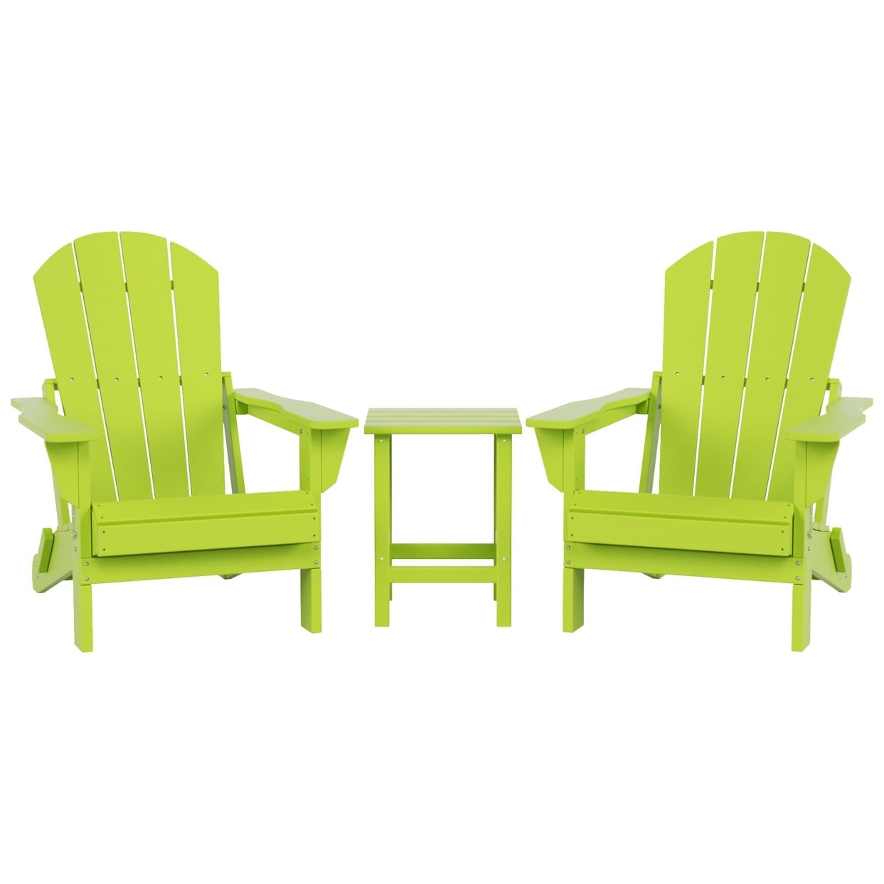 Chaises Adirondack pliables Polytrends Laguna en PEHD, toutes saisons, avec table d'appoint (ensemble de 3 pièces)
