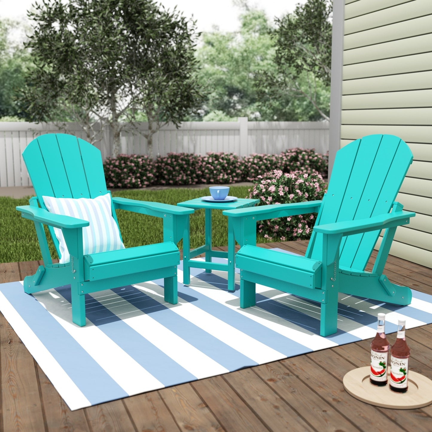 Chaises Adirondack pliables Polytrends Laguna en PEHD, toutes saisons, avec table d'appoint (ensemble de 3 pièces)