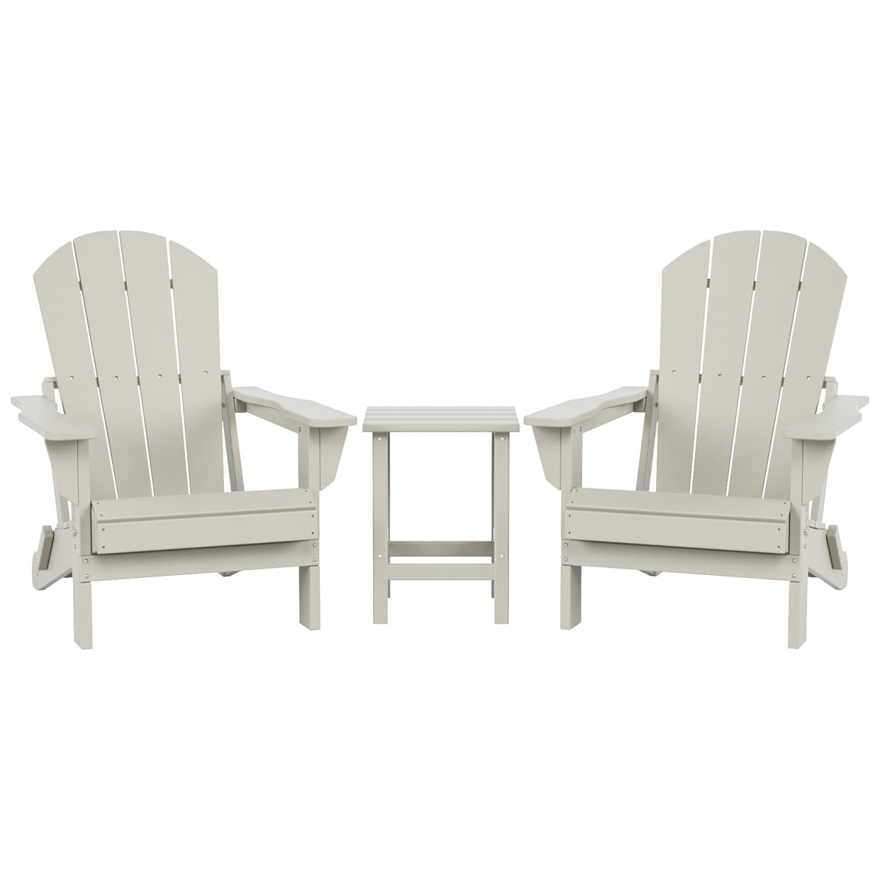 Chaises Adirondack pliables Polytrends Laguna en PEHD, toutes saisons, avec table d'appoint (ensemble de 3 pièces)