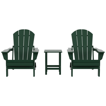 Chaises Adirondack pliables Polytrends Laguna en PEHD, toutes saisons, avec table d'appoint (ensemble de 3 pièces)