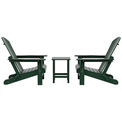 Chaises Adirondack pliables Polytrends Laguna en PEHD, toutes saisons, avec table d'appoint (ensemble de 3 pièces)