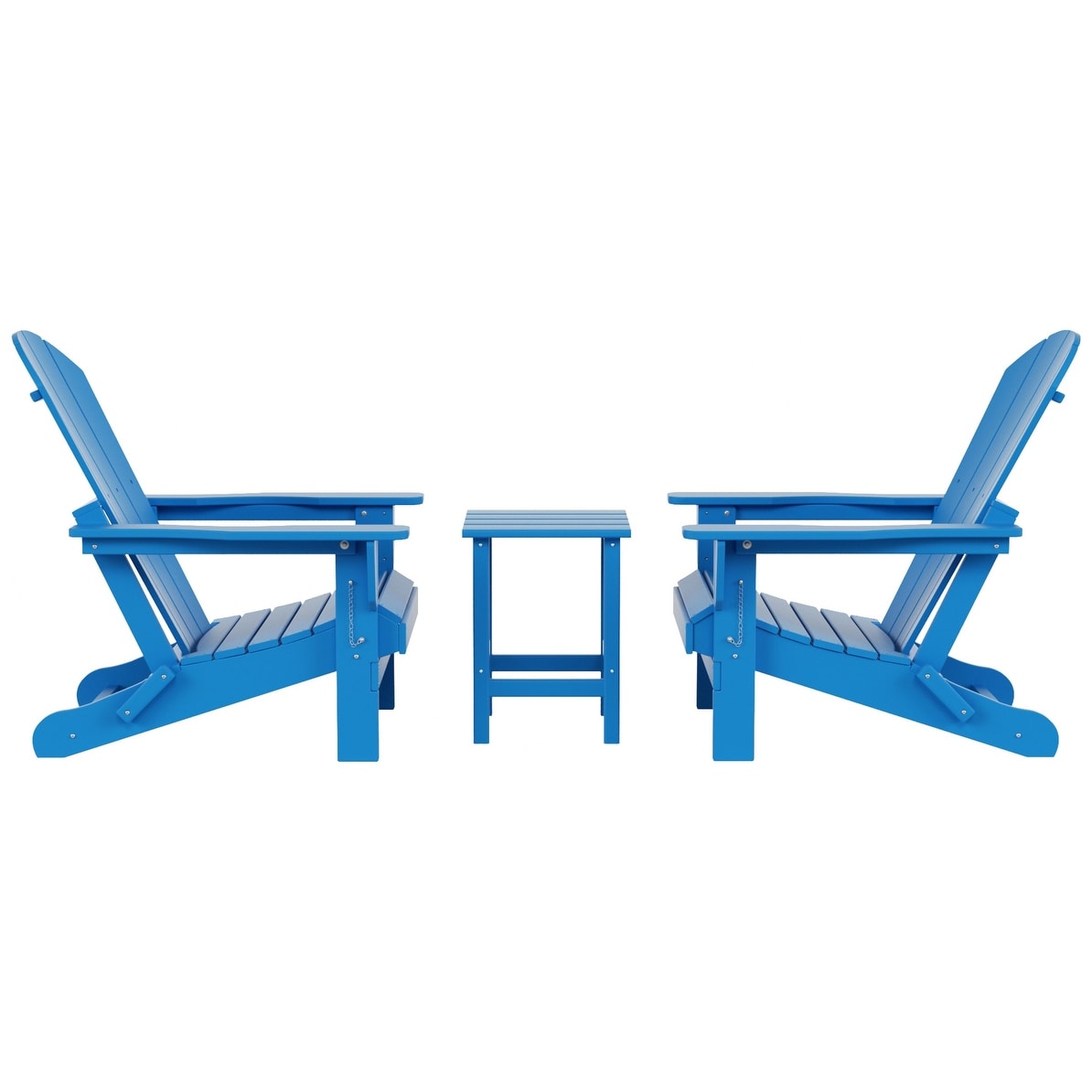 Chaises Adirondack pliables Polytrends Laguna en PEHD, toutes saisons, avec table d'appoint (ensemble de 3 pièces)