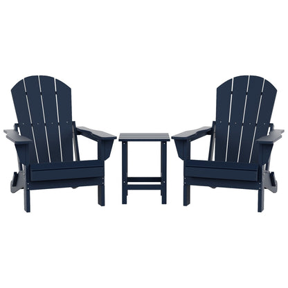 Chaises Adirondack pliables Polytrends Laguna en PEHD, toutes saisons, avec table d'appoint (ensemble de 3 pièces)