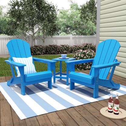 Chaises Adirondack pliables Polytrends Laguna en PEHD, toutes saisons, avec table d'appoint (ensemble de 3 pièces)