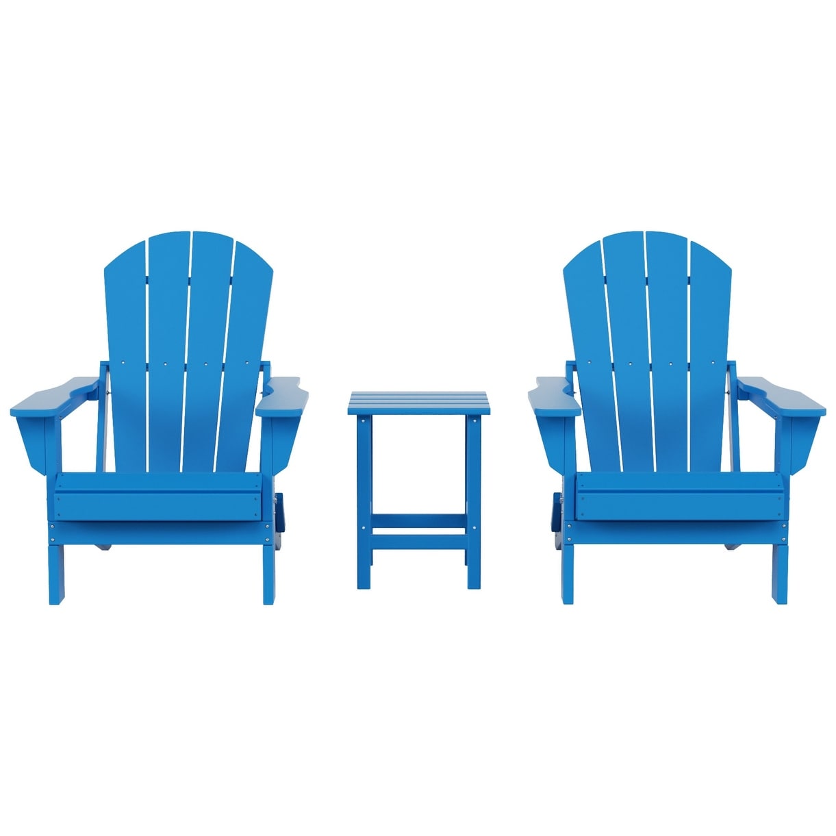 Chaises Adirondack pliables Polytrends Laguna en PEHD, toutes saisons, avec table d'appoint (ensemble de 3 pièces)