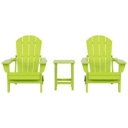 Chaises Adirondack pliables Polytrends Laguna en PEHD, toutes saisons, avec table d'appoint (ensemble de 3 pièces)