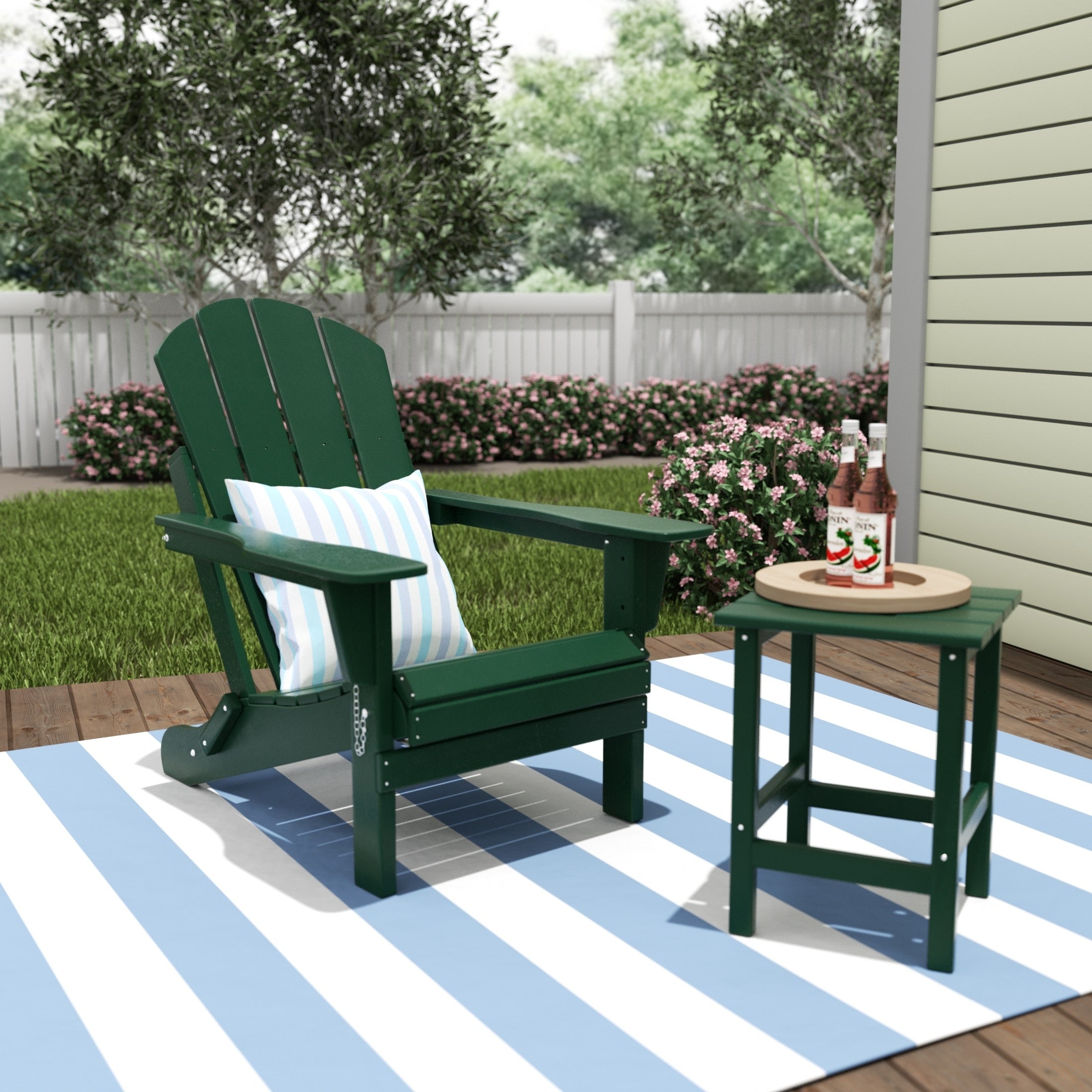 Chaise Adirondack pliable Polytrends Laguna en PEHD, toutes saisons, avec table d'appoint (ensemble de 2 pièces)
