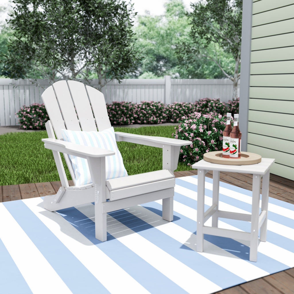 Chaise Adirondack pliable Polytrends Laguna en PEHD, toutes saisons, avec table d'appoint (ensemble de 2 pièces)