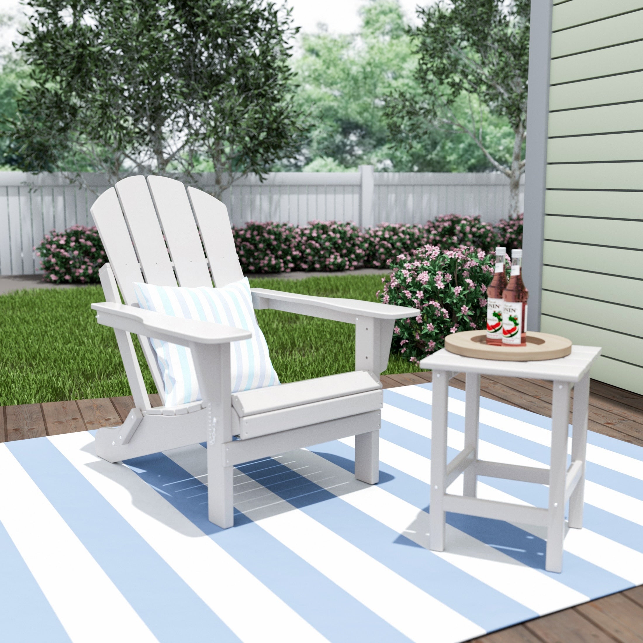 Chaise Adirondack pliable Polytrends Laguna en PEHD, toutes saisons, avec table d'appoint (ensemble de 2 pièces)