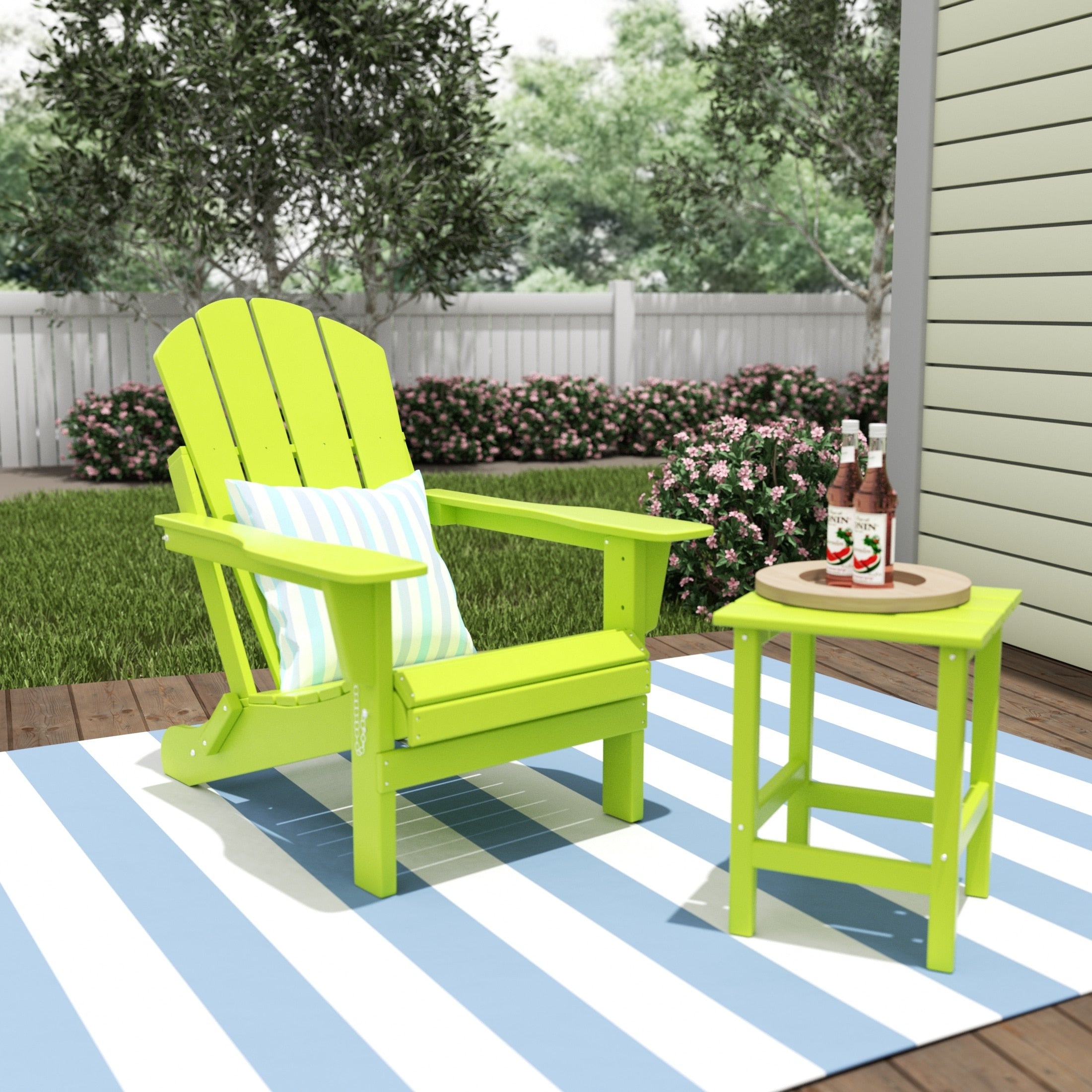 Chaise Adirondack pliable Polytrends Laguna en PEHD, toutes saisons, avec table d'appoint (ensemble de 2 pièces)