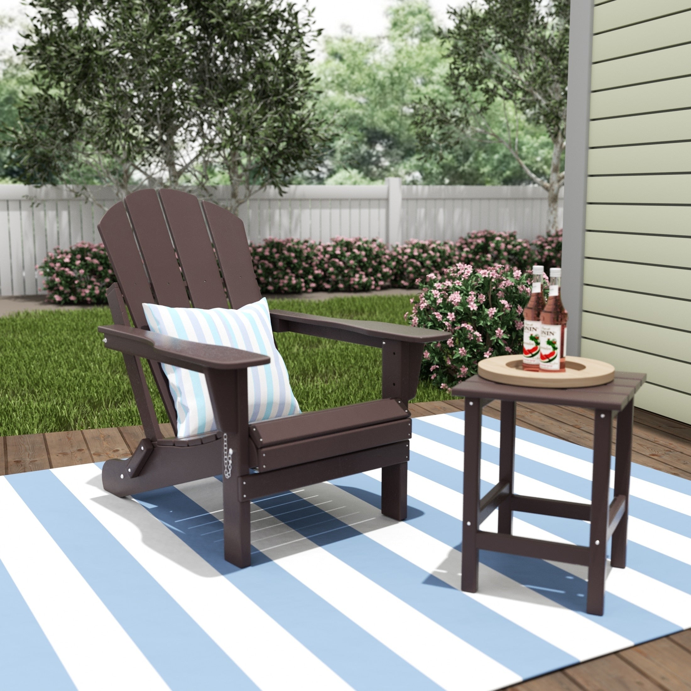 Chaise Adirondack pliable Polytrends Laguna en PEHD, toutes saisons, avec table d'appoint (ensemble de 2 pièces)