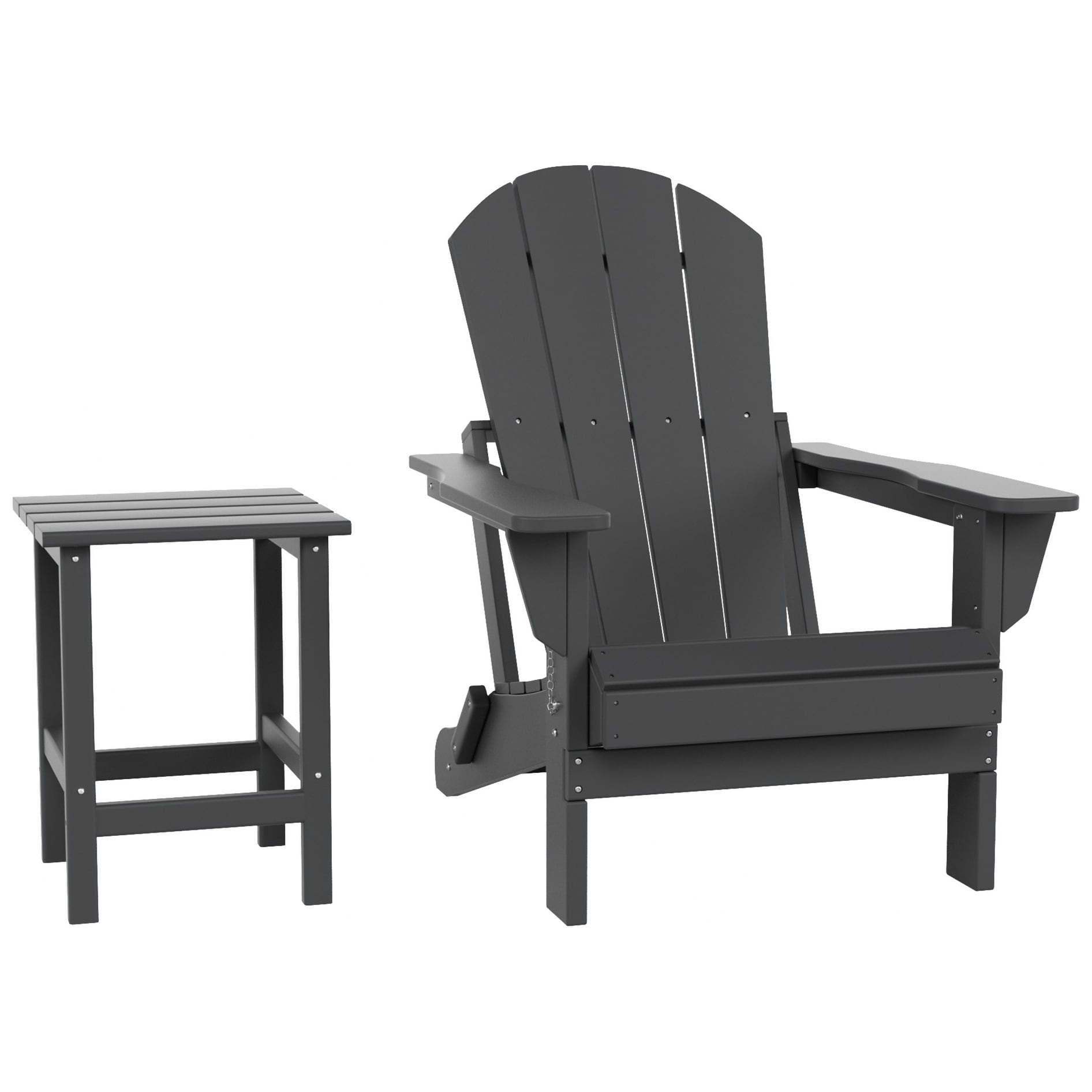 Chaise Adirondack pliable Polytrends Laguna en PEHD, toutes saisons, avec table d'appoint (ensemble de 2 pièces)