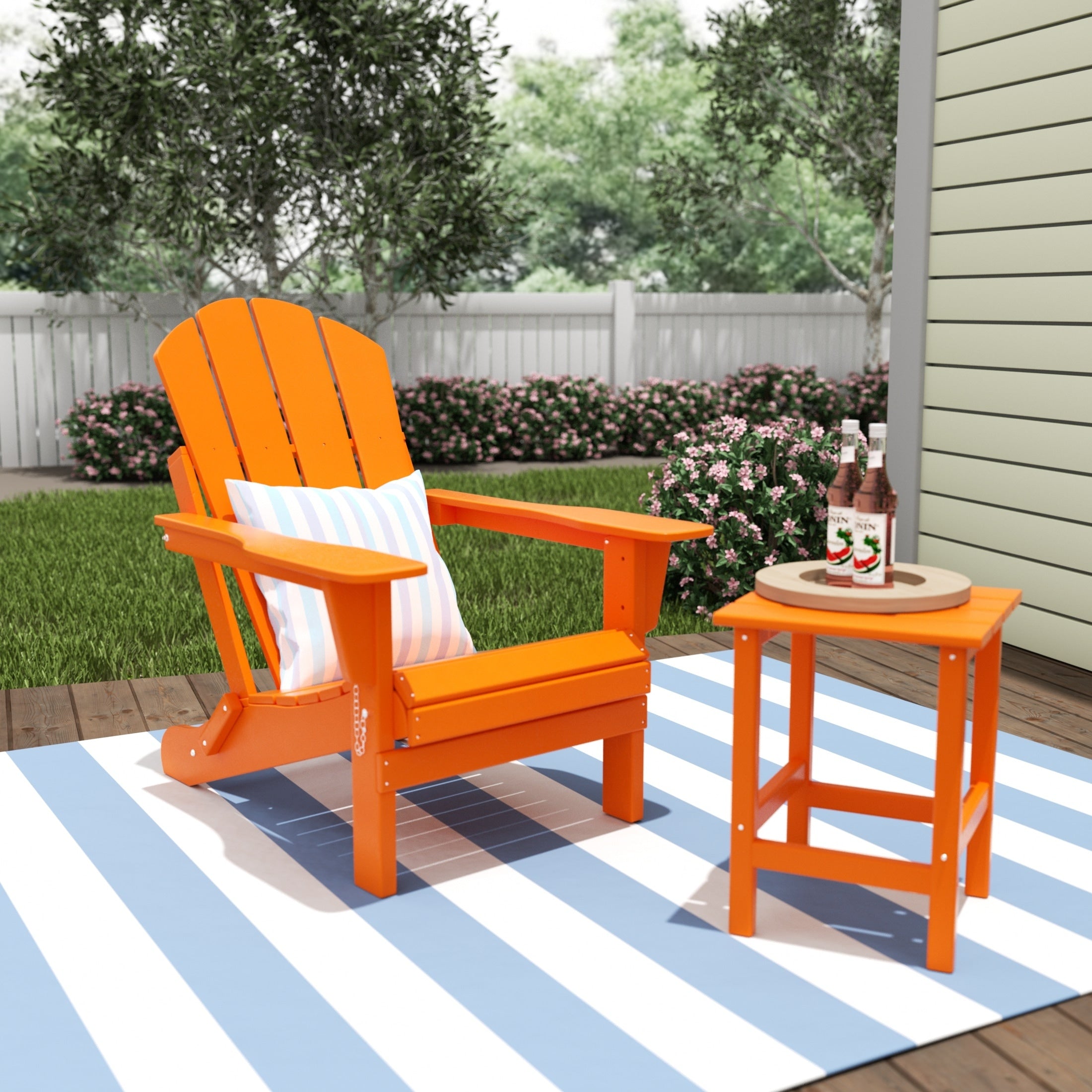 Chaise Adirondack pliable Polytrends Laguna en PEHD, toutes saisons, avec table d'appoint (ensemble de 2 pièces)