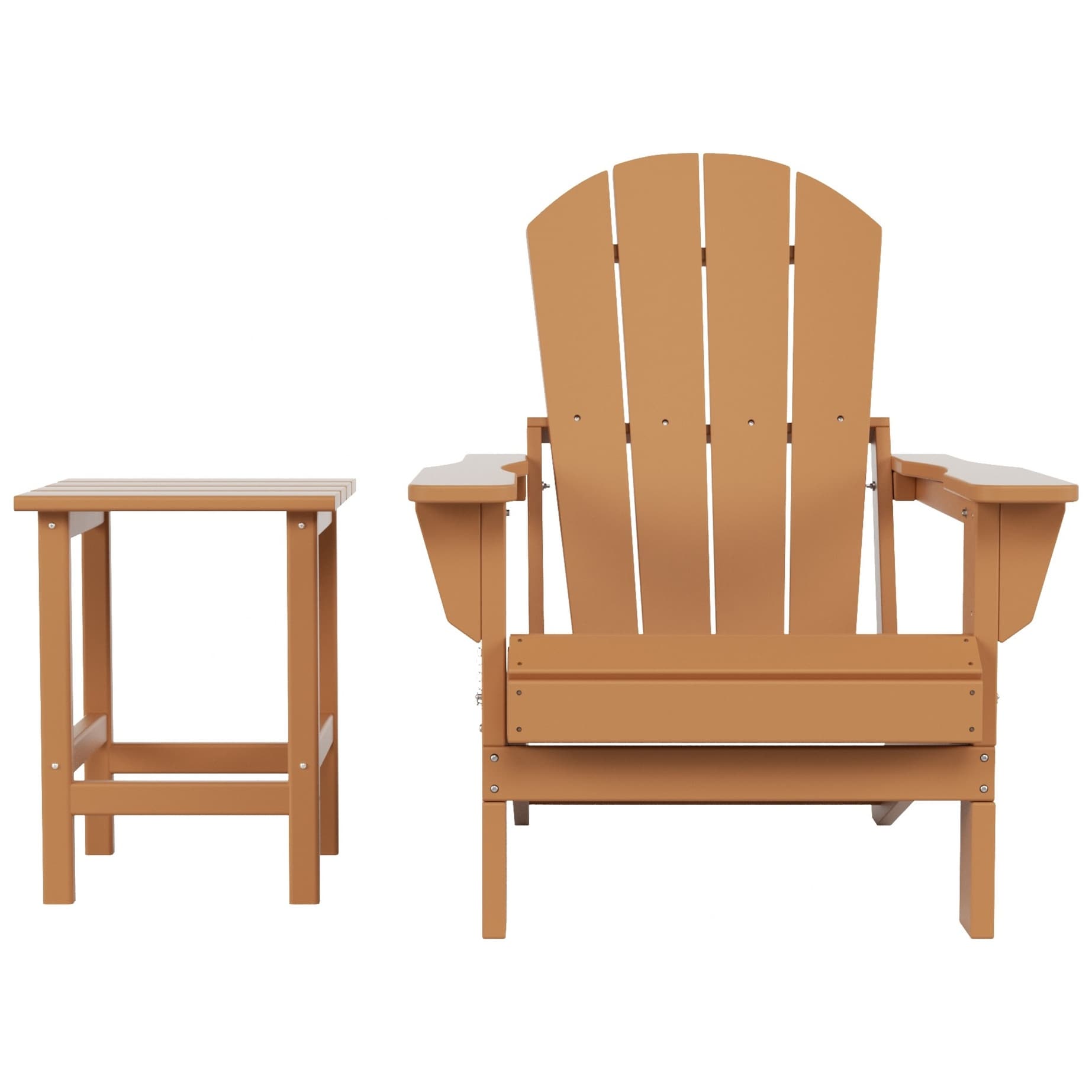 Chaise Adirondack pliable Polytrends Laguna en PEHD, toutes saisons, avec table d'appoint (ensemble de 2 pièces)