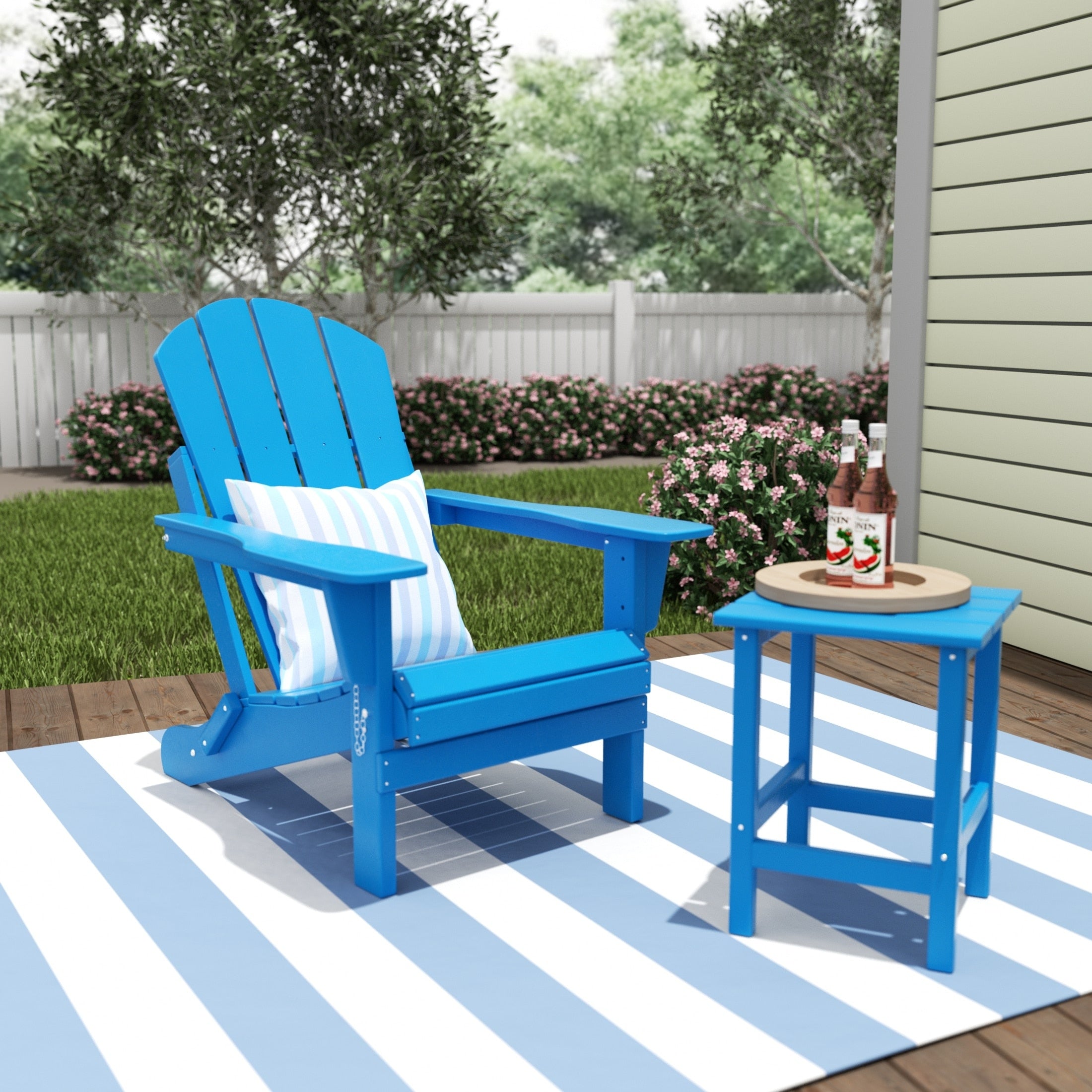 Chaise Adirondack pliable Polytrends Laguna en PEHD, toutes saisons, avec table d'appoint (ensemble de 2 pièces)