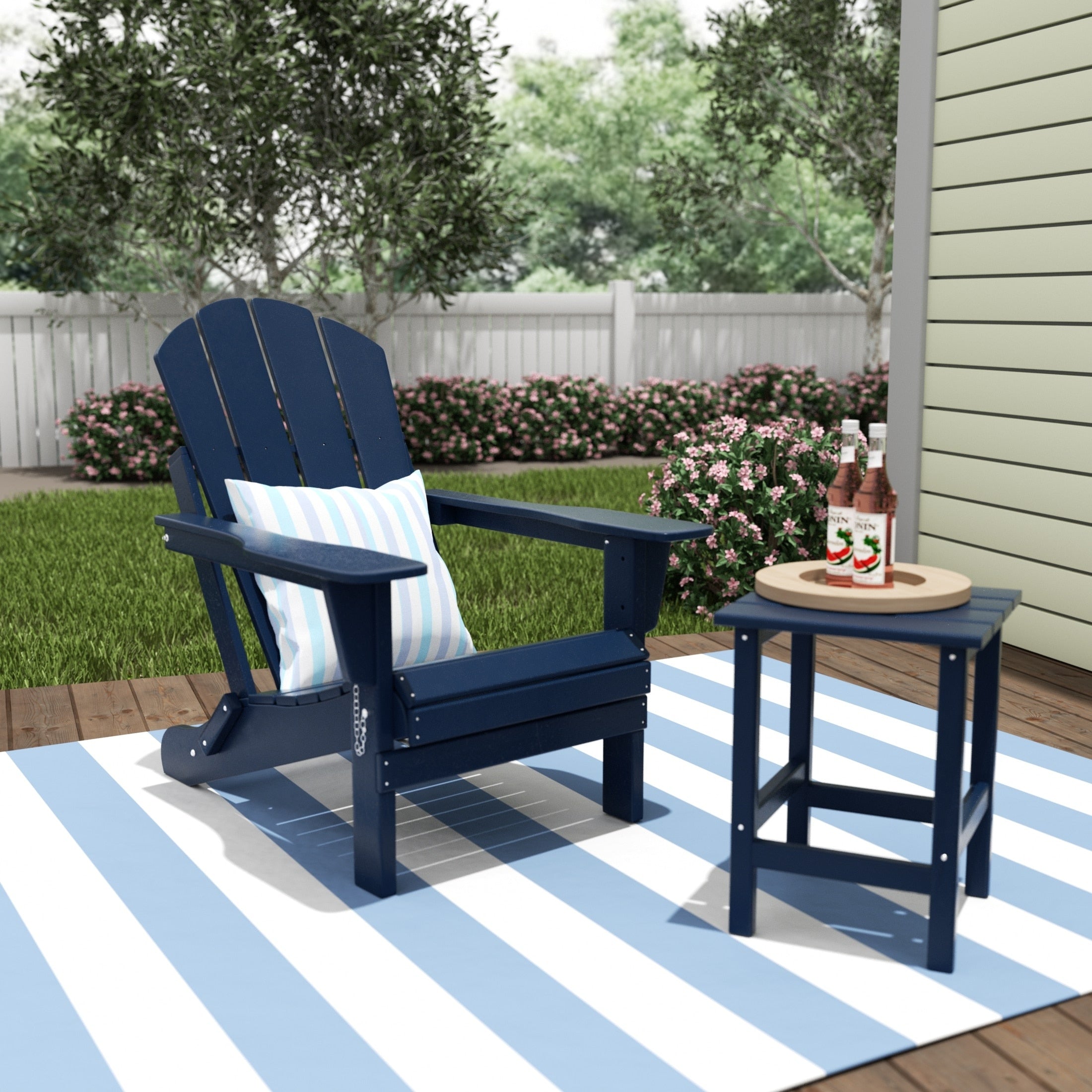 Chaise Adirondack pliable Polytrends Laguna en PEHD, toutes saisons, avec table d'appoint (ensemble de 2 pièces)