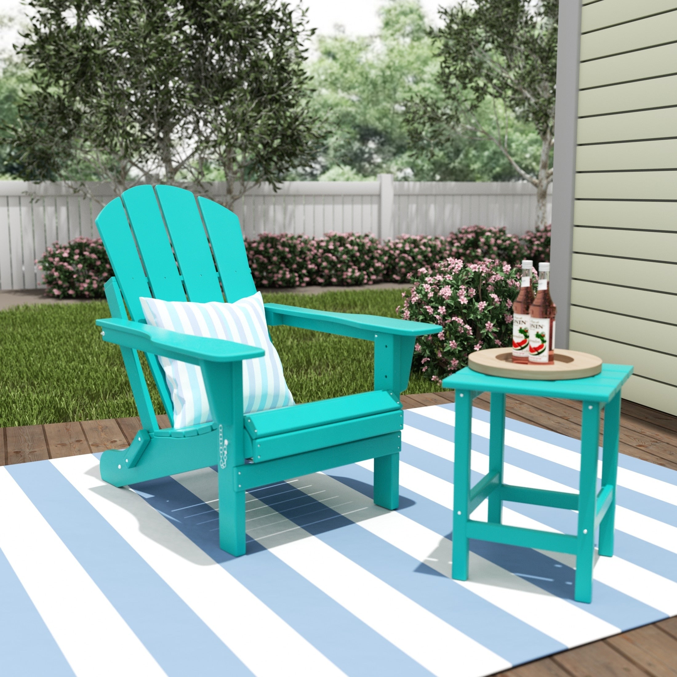 Chaise Adirondack pliable Polytrends Laguna en PEHD, toutes saisons, avec table d'appoint (ensemble de 2 pièces)