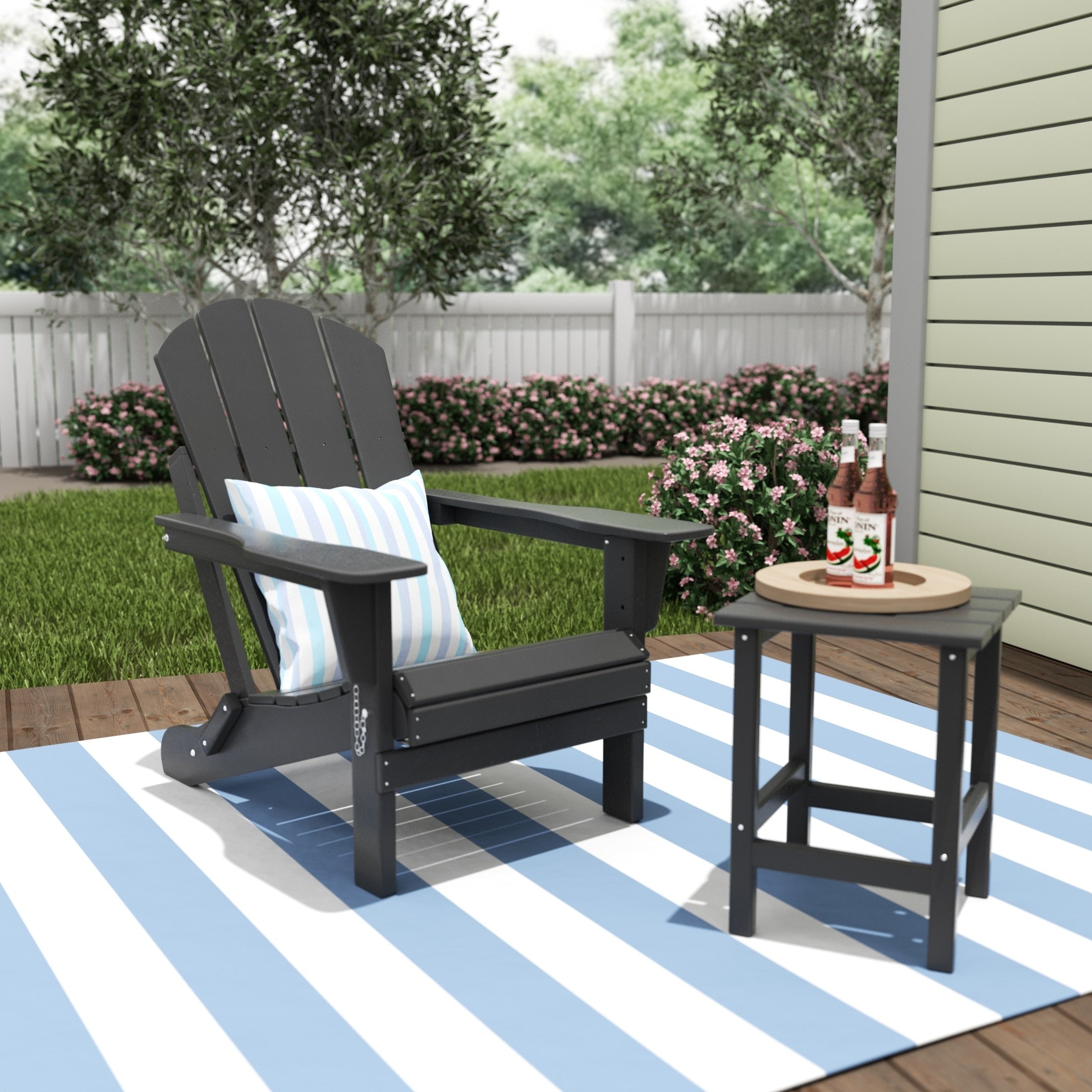 Chaise Adirondack pliable Polytrends Laguna en PEHD, toutes saisons, avec table d'appoint (ensemble de 2 pièces)