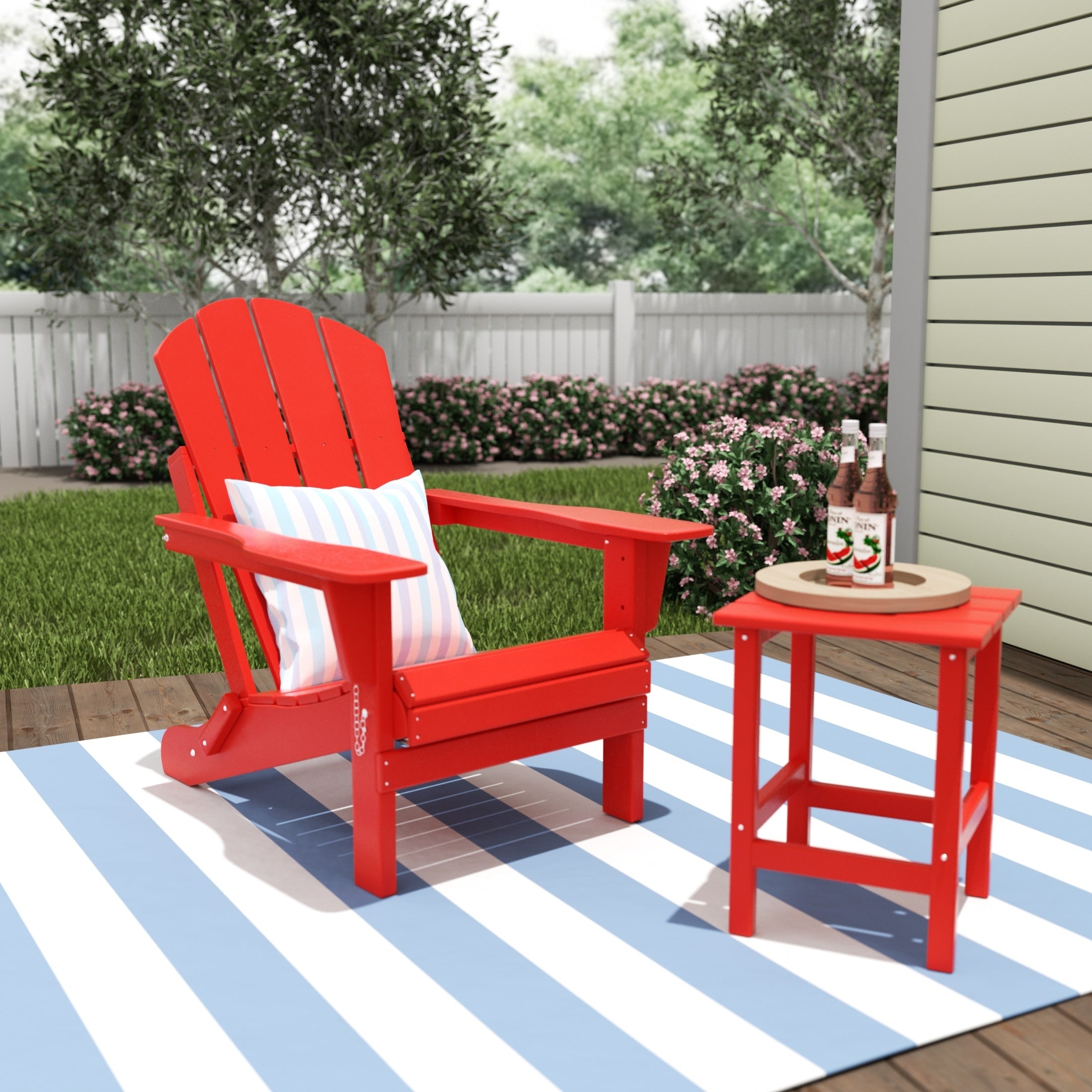 Chaise Adirondack pliable Polytrends Laguna en PEHD, toutes saisons, avec table d'appoint (ensemble de 2 pièces)