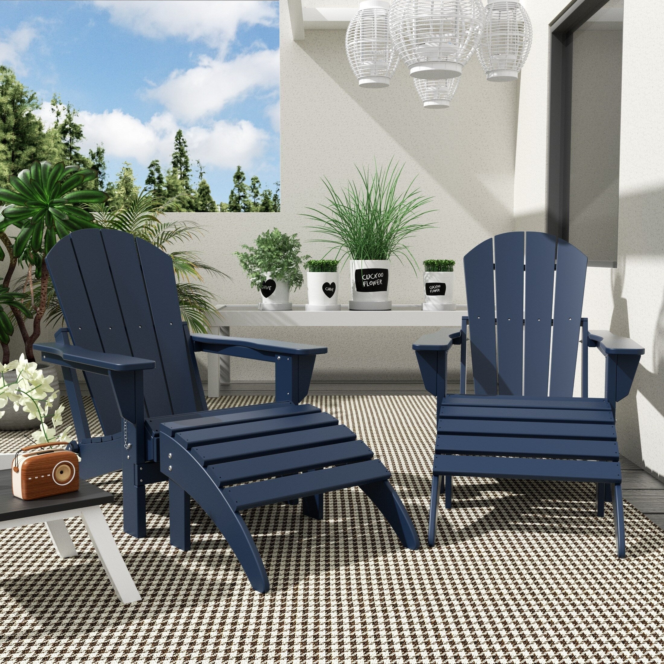 Chaises Adirondack pliables Polytrends Laguna en PEHD, toutes saisons, avec poufs (ensemble de 5 pièces)