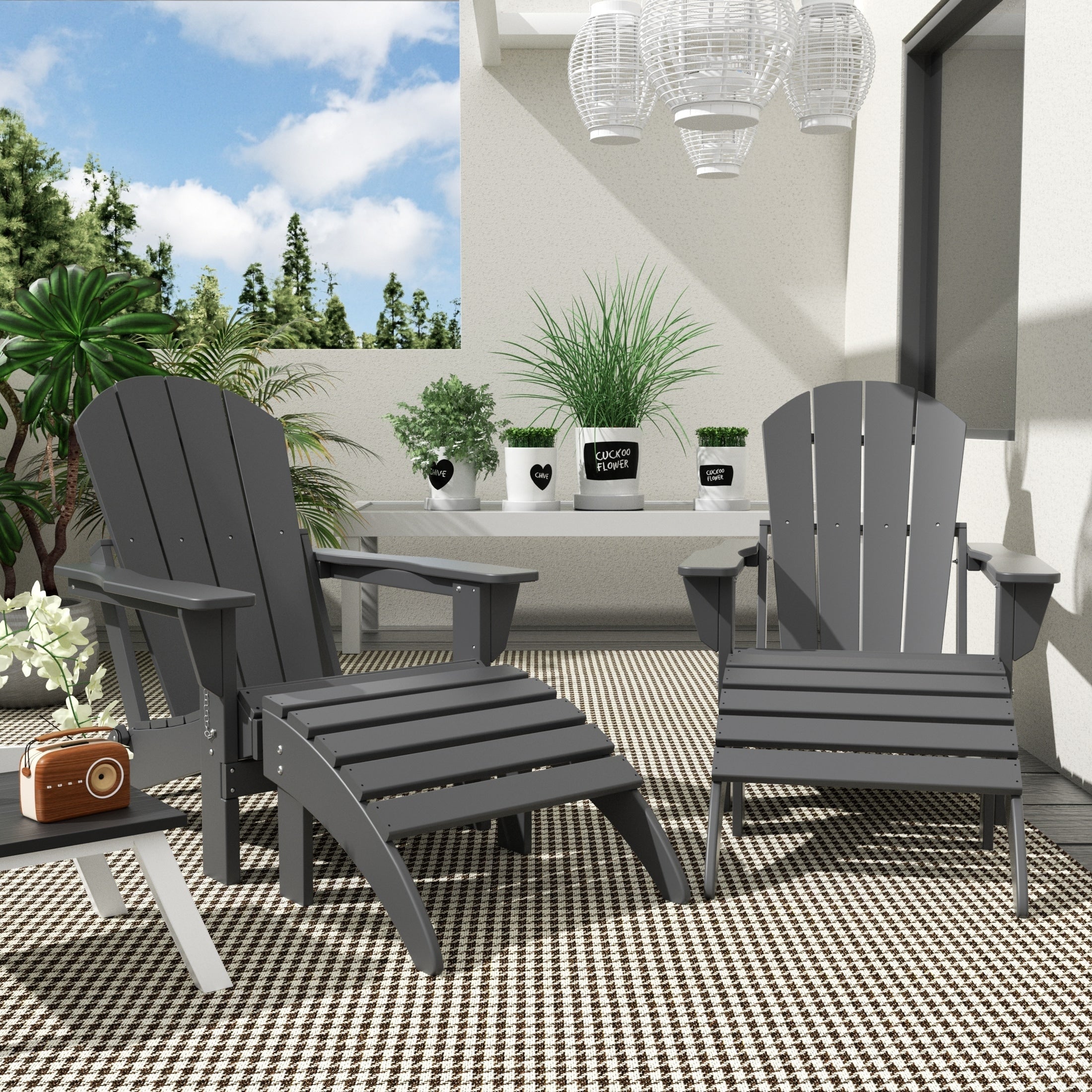 Chaises Adirondack pliables Polytrends Laguna en PEHD, toutes saisons, avec poufs (ensemble de 5 pièces)