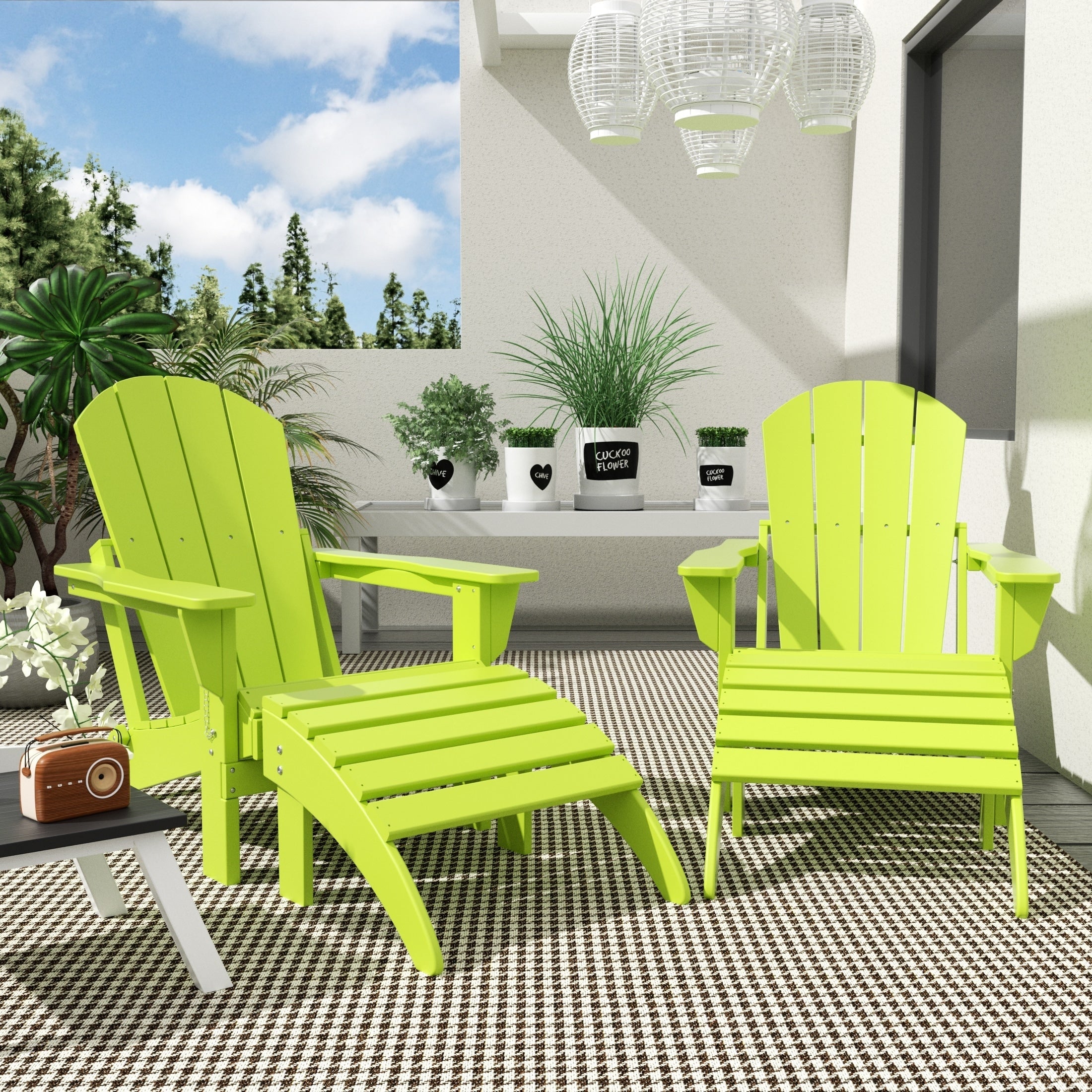 Chaises Adirondack pliables Polytrends Laguna en PEHD, toutes saisons, avec poufs (ensemble de 5 pièces)