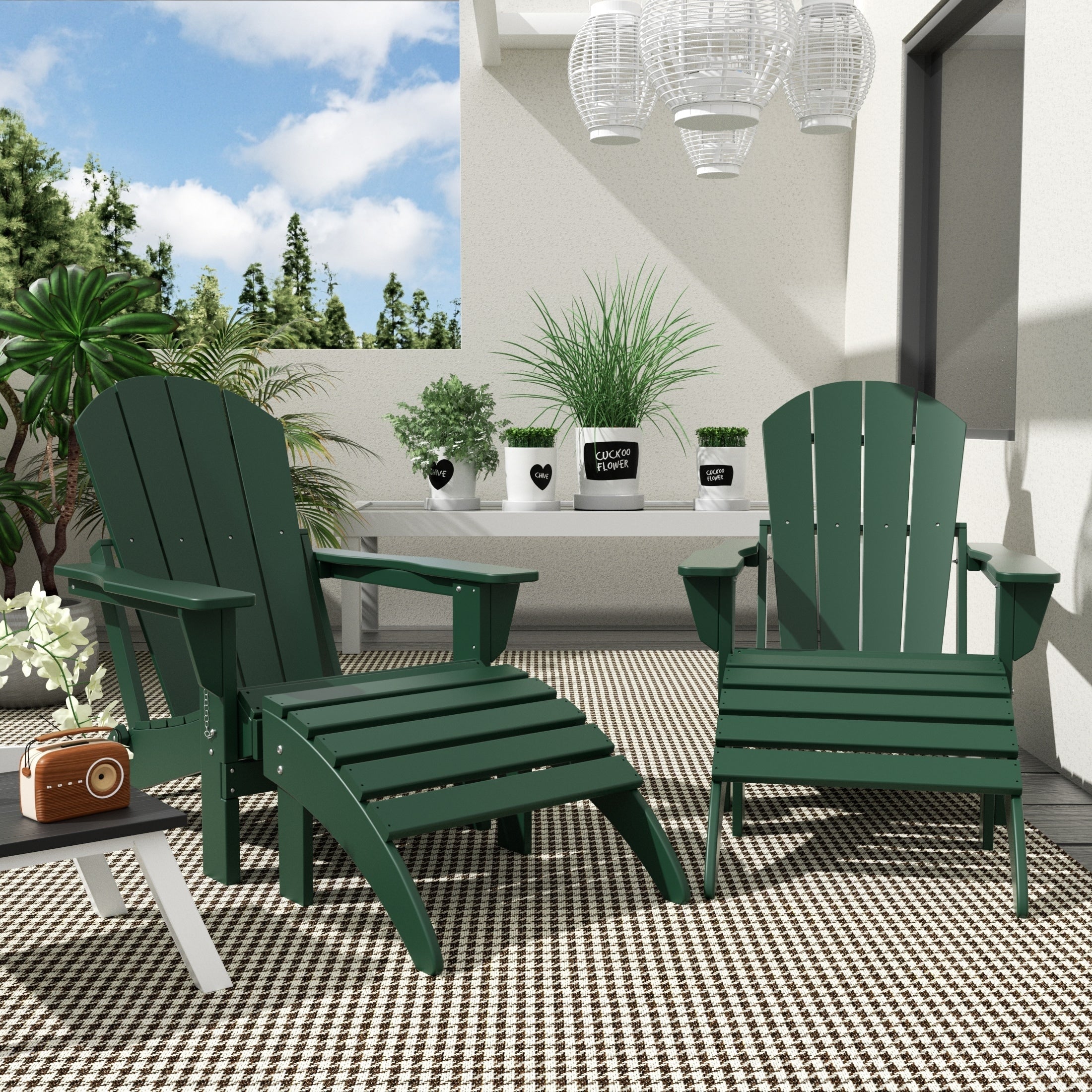 Chaises Adirondack pliables Polytrends Laguna en PEHD, toutes saisons, avec poufs (ensemble de 5 pièces)
