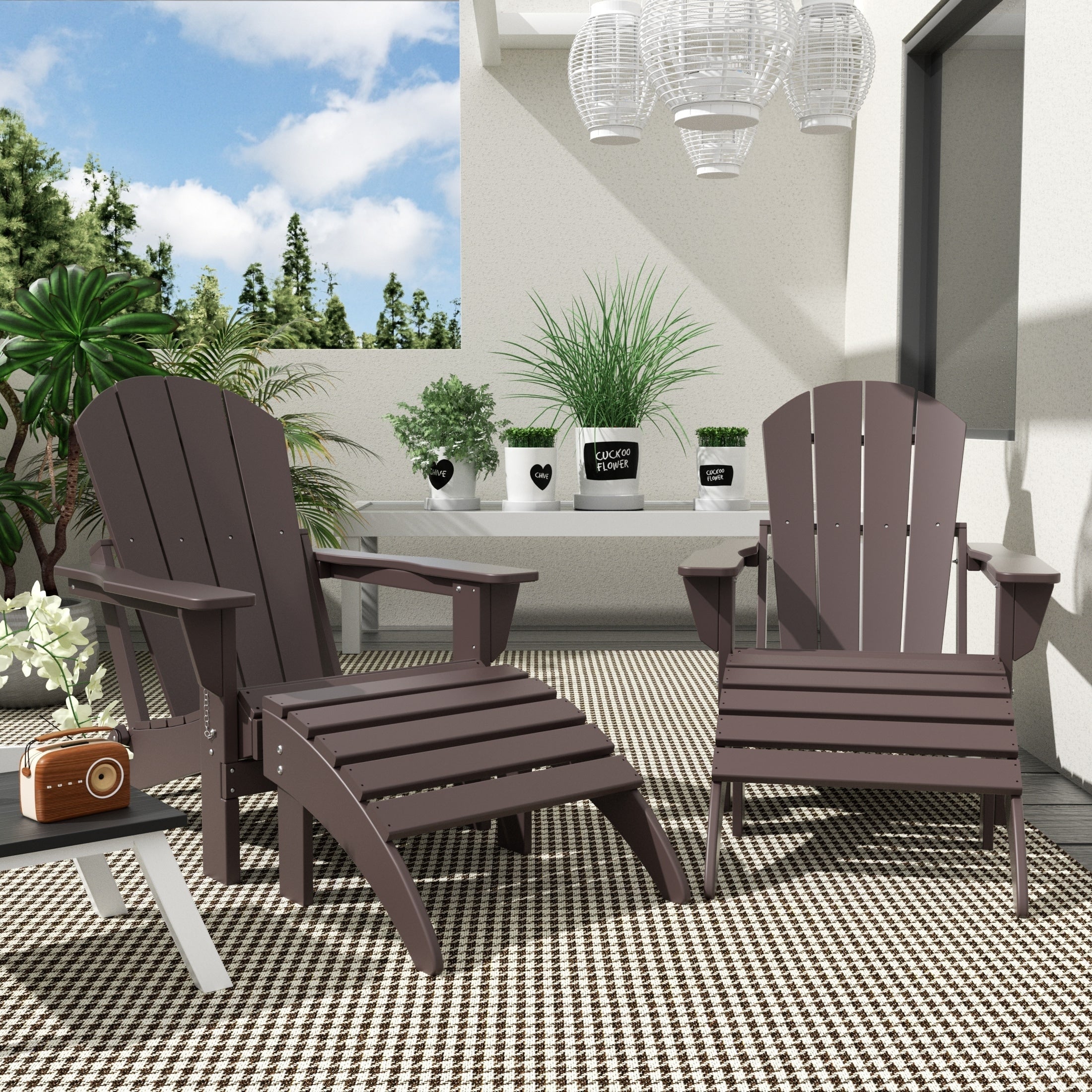 Chaises Adirondack pliables Polytrends Laguna en PEHD, toutes saisons, avec poufs (ensemble de 5 pièces)