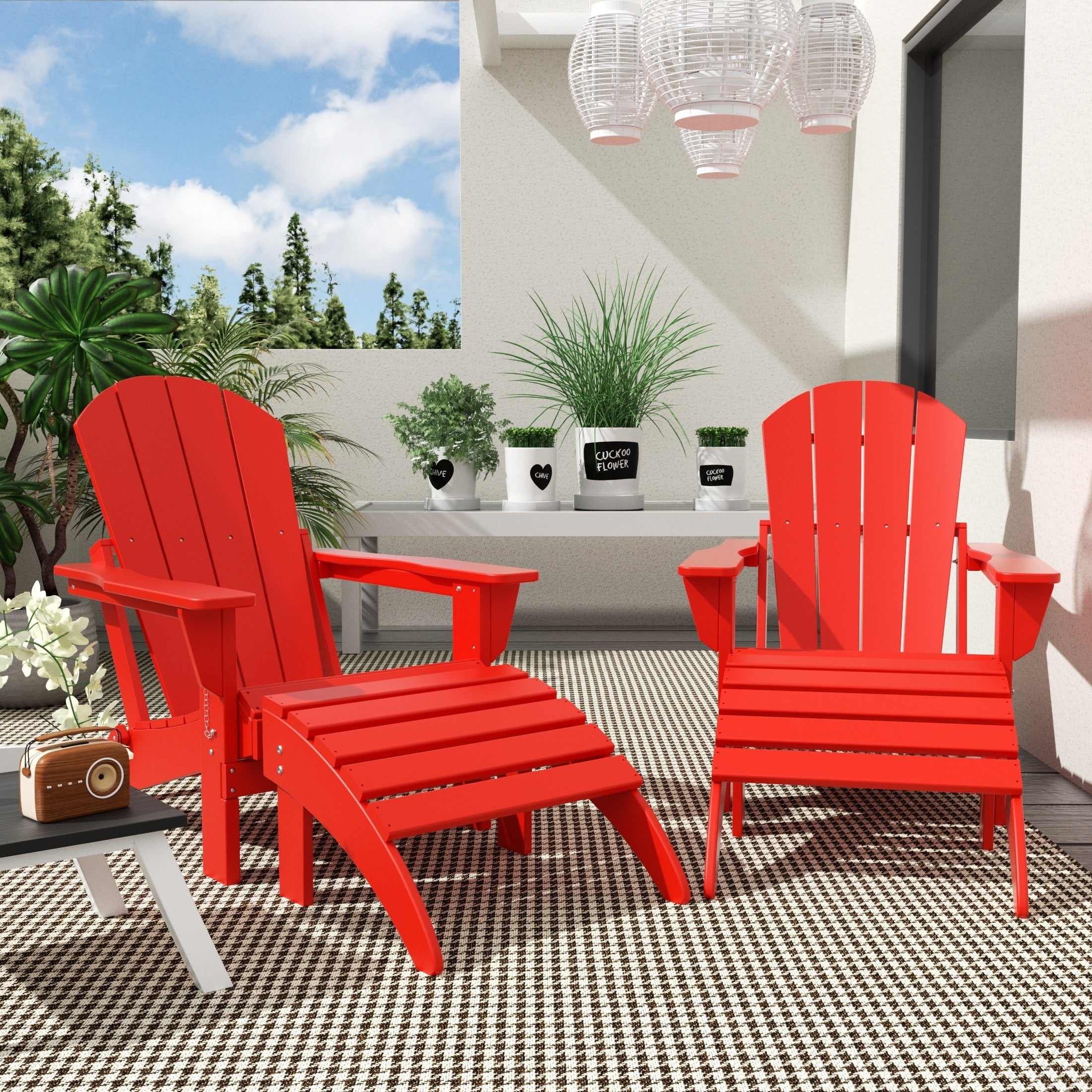 Chaises Adirondack pliables Polytrends Laguna en PEHD, toutes saisons, avec poufs (ensemble de 5 pièces)