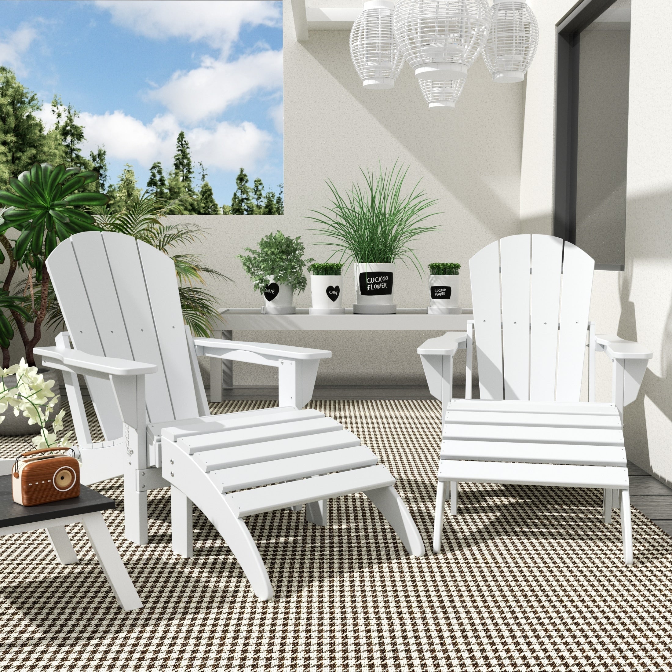 Chaises Adirondack pliables Polytrends Laguna en PEHD, toutes saisons, avec poufs (ensemble de 5 pièces)