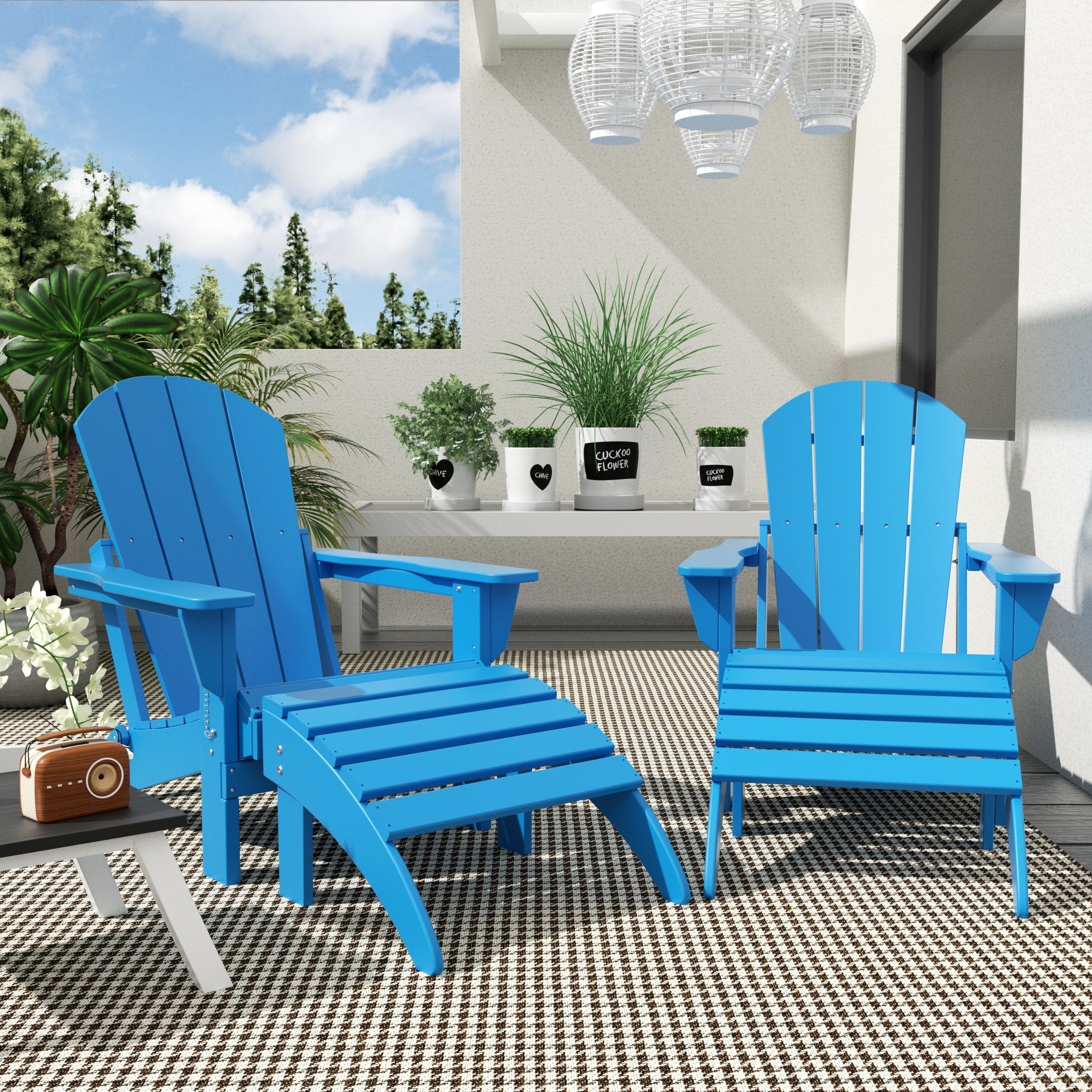 Chaises Adirondack pliables Polytrends Laguna en PEHD, toutes saisons, avec poufs (ensemble de 5 pièces)