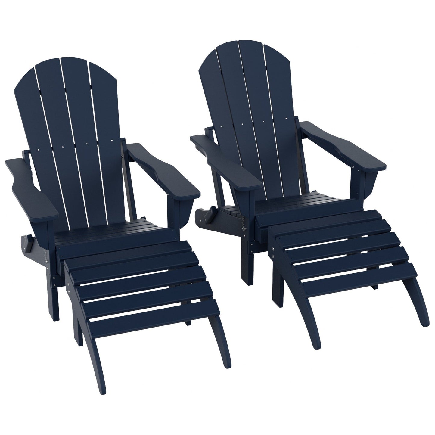 Chaises Adirondack pliables Polytrends Laguna en PEHD, toutes saisons, avec poufs (ensemble de 5 pièces)