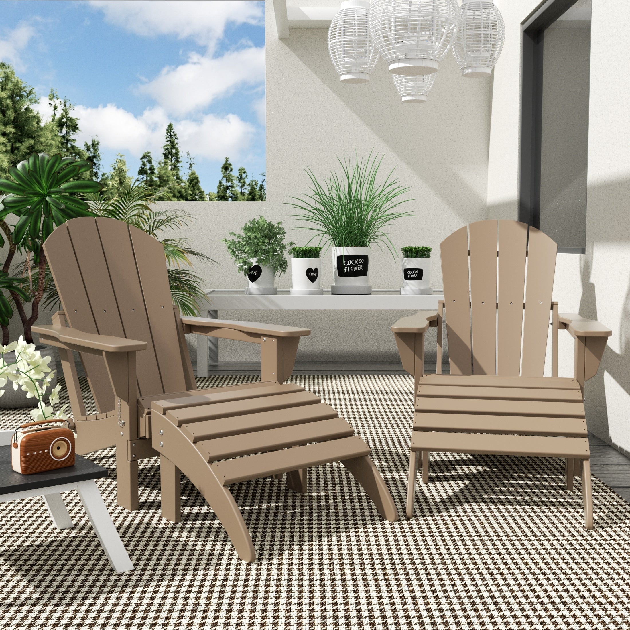 Chaises Adirondack pliables Polytrends Laguna en PEHD, toutes saisons, avec poufs (ensemble de 5 pièces)