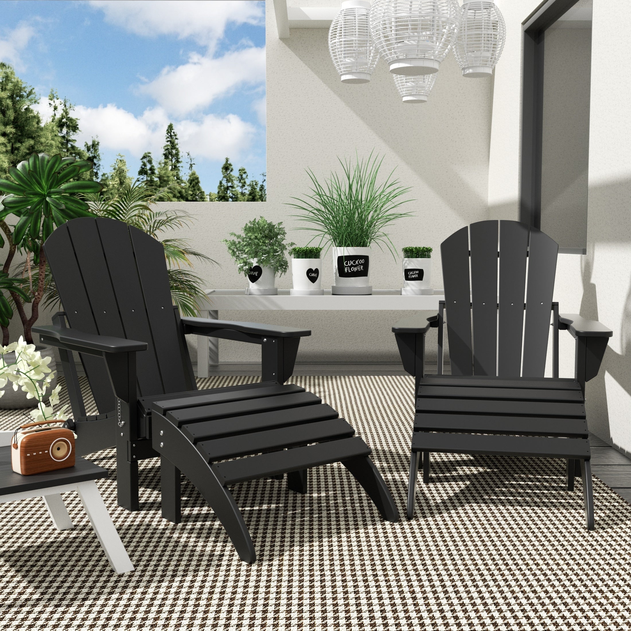 Chaises Adirondack pliables Polytrends Laguna en PEHD, toutes saisons, avec poufs (ensemble de 5 pièces)