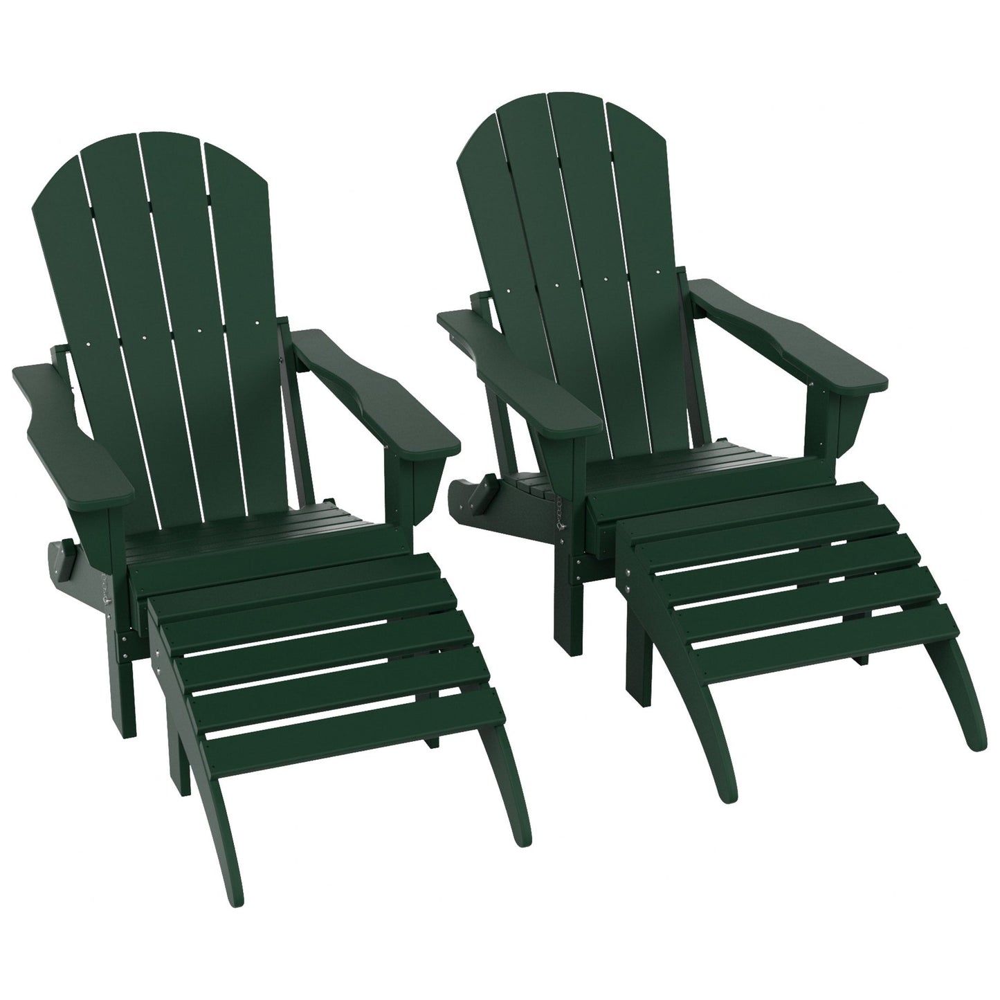Chaises Adirondack pliables Polytrends Laguna en PEHD, toutes saisons, avec poufs (ensemble de 5 pièces)