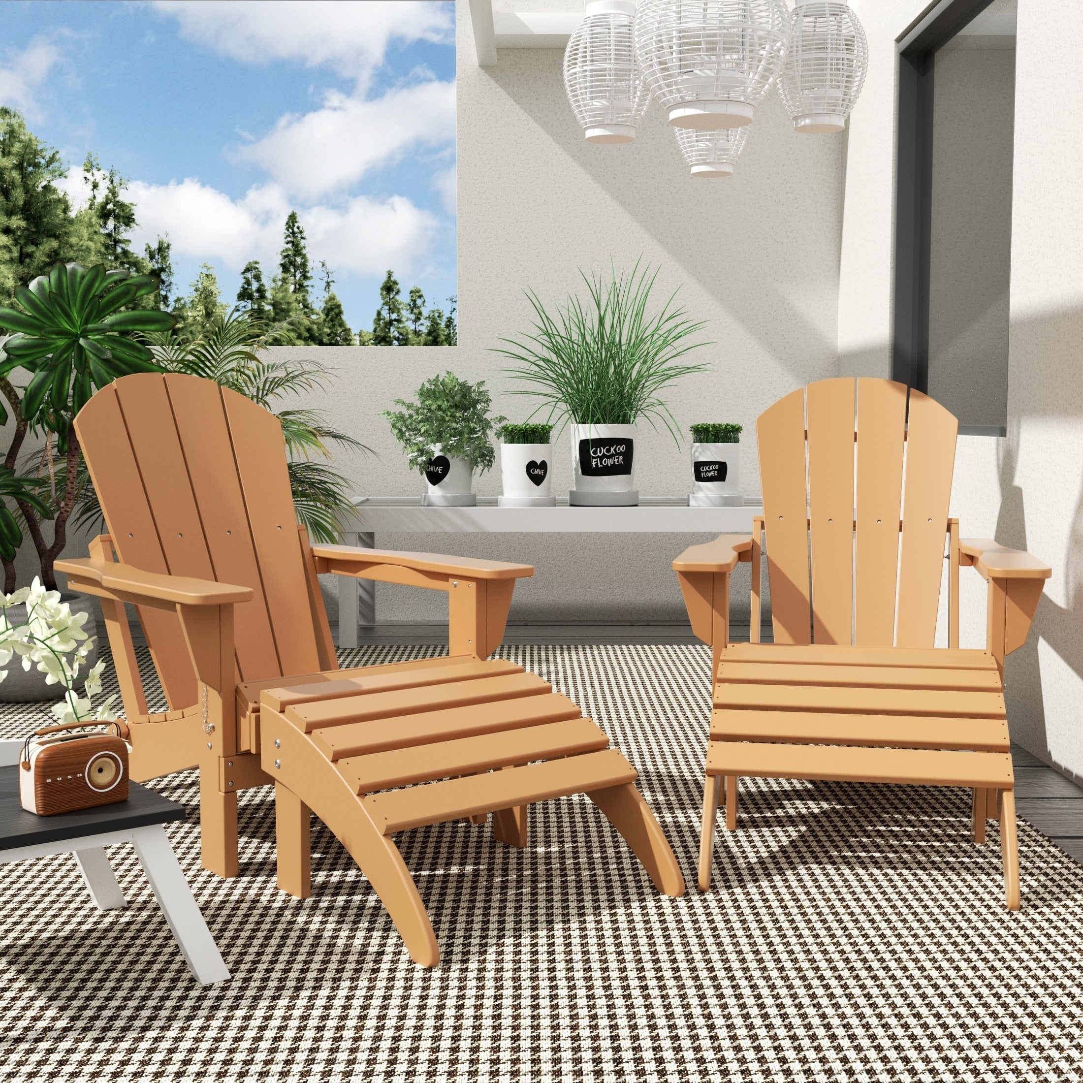 Chaises Adirondack pliables Polytrends Laguna en PEHD, toutes saisons, avec poufs (ensemble de 5 pièces)