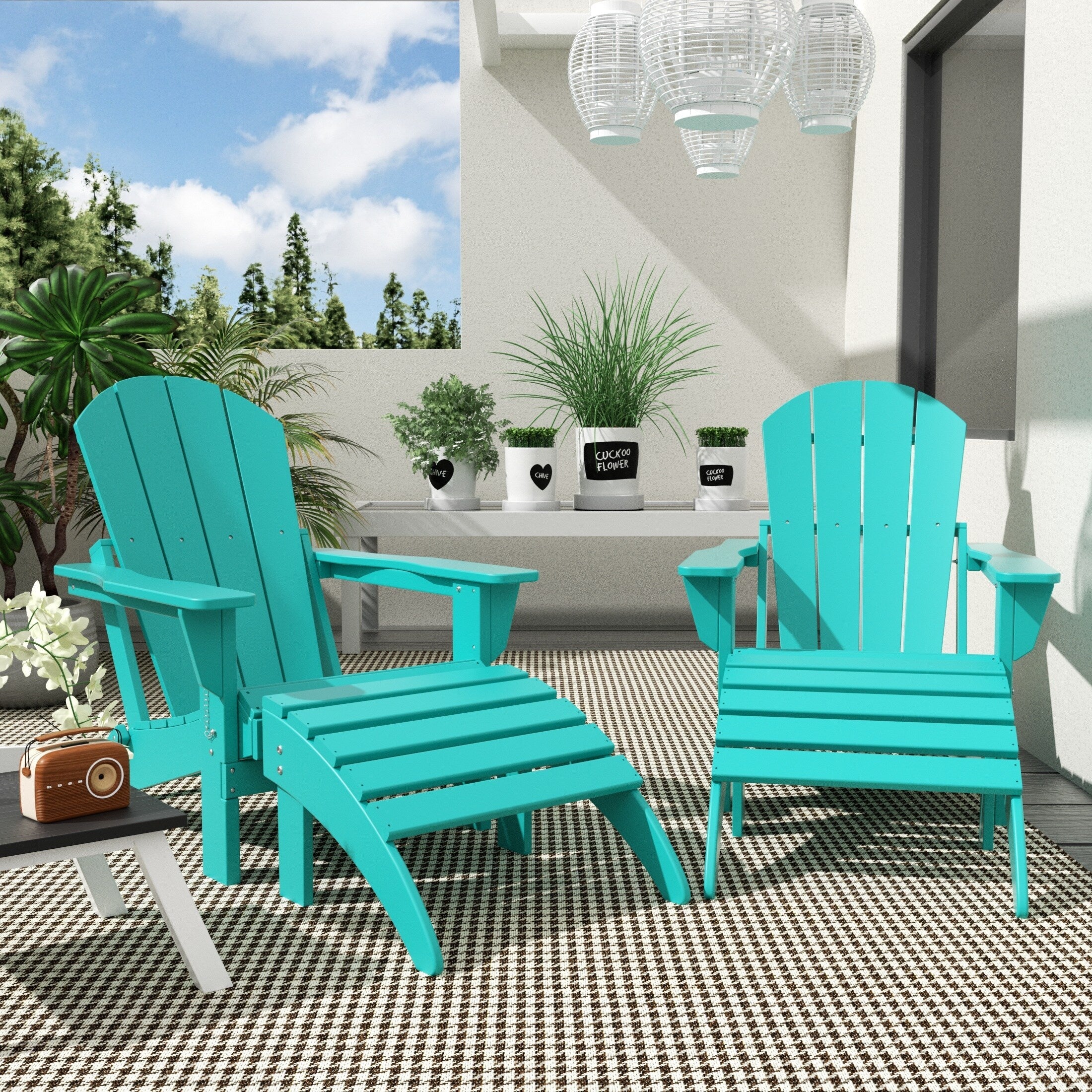Chaises Adirondack pliables Polytrends Laguna en PEHD, toutes saisons, avec poufs (ensemble de 5 pièces)