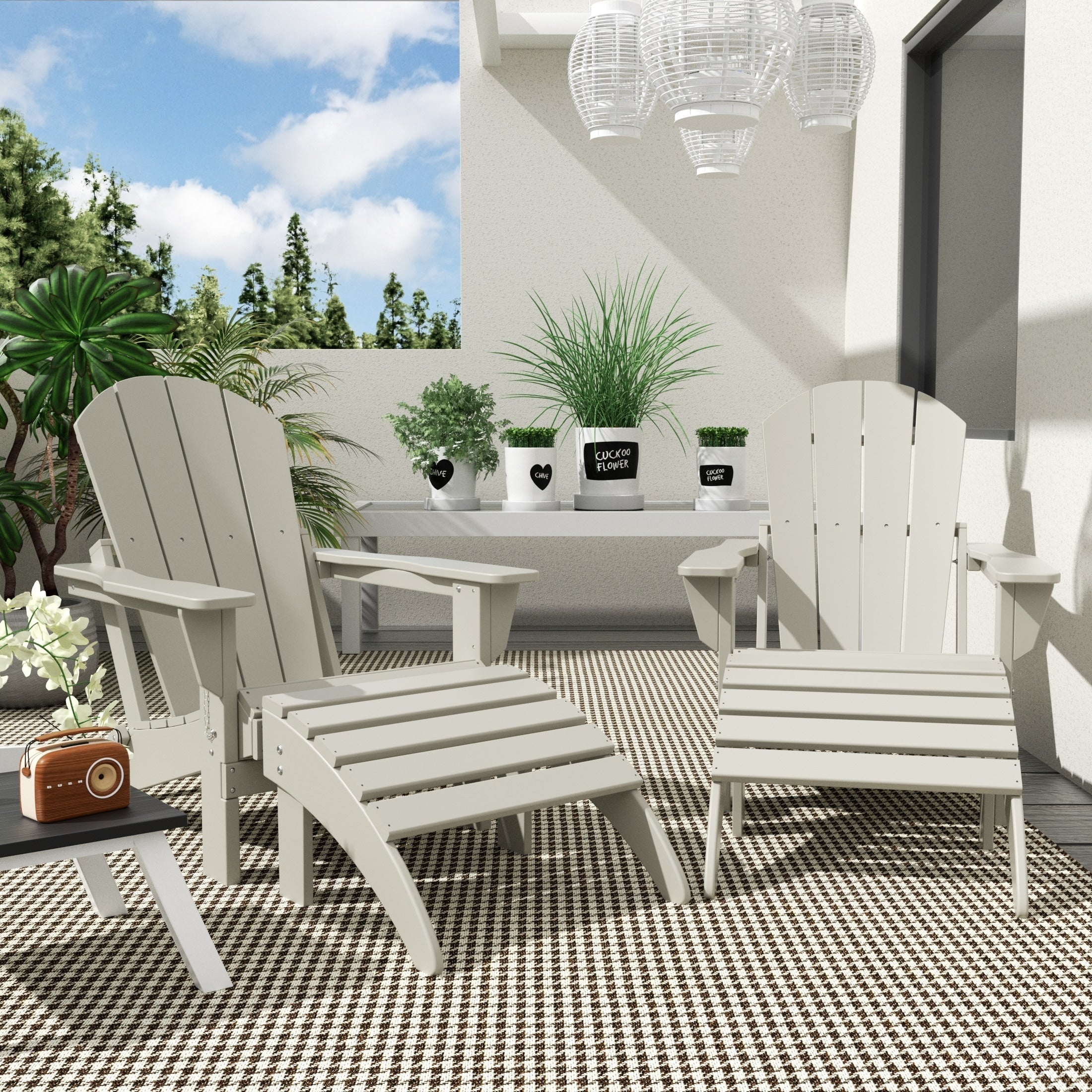 Chaises Adirondack pliables Polytrends Laguna en PEHD, toutes saisons, avec poufs (ensemble de 5 pièces)
