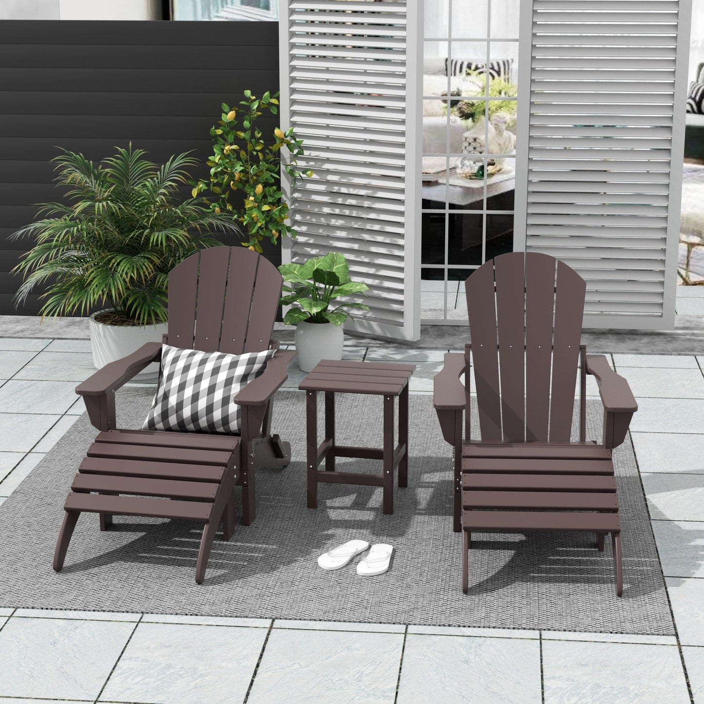 Ensemble de 5 chaises Adirondack pliables Polytrends Laguna en PEHD pour patio extérieur, toutes saisons