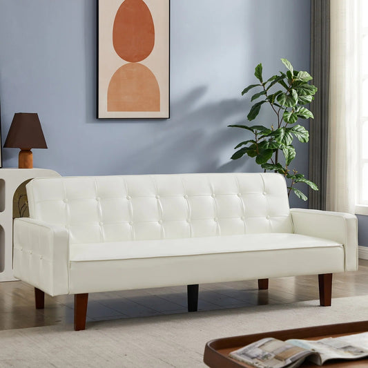 Canapé-lit futon convertible en similicuir pour salon, capitonné, pour chambre à coucher