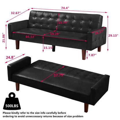 Canapé-lit futon convertible en similicuir pour salon, capitonné, pour chambre à coucher