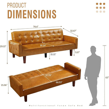 Canapé-lit futon convertible en similicuir pour salon, capitonné, pour chambre à coucher